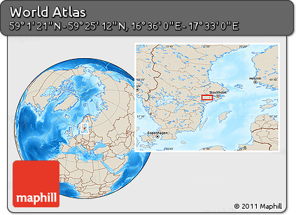 Shaded Relief Location Map of the Area around 59° 13' 17" N, 17° 4' 30" E