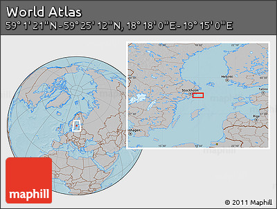 Gray Location Map of the Area around 59° 13' 17" N, 18° 46' 29" E, hill shading