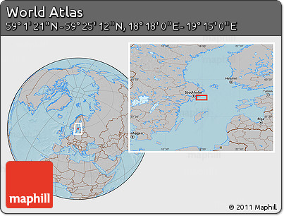 Gray Location Map of the Area around 59° 13' 17" N, 18° 46' 29" E, hill shading
