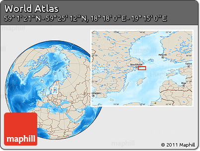 Shaded Relief Location Map of the Area around 59° 13' 17" N, 18° 46' 29" E