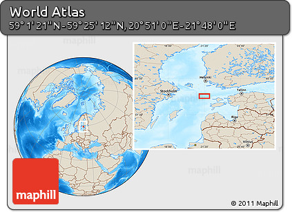 Shaded Relief Location Map of the Area around 59° 13' 17" N, 21° 19' 30" E