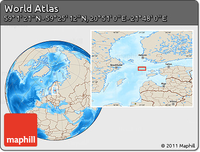 Shaded Relief Location Map of the Area around 59° 13' 17" N, 21° 19' 30" E