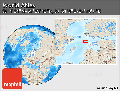 Shaded Relief Location Map of the Area around 59° 13' 17" N, 21° 19' 30" E