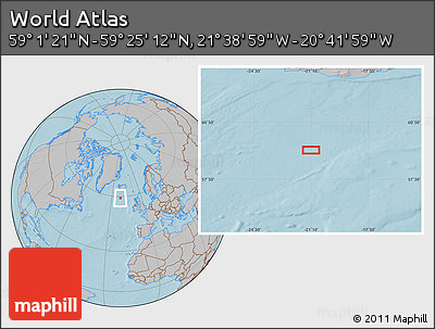 Gray Location Map of the Area around 59° 13' 17" N, 21° 10' 29" W, hill shading