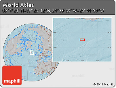 Gray Location Map of the Area around 59° 13' 17" N, 21° 10' 29" W, hill shading