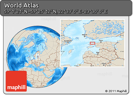 Shaded Relief Location Map of the Area around 59° 13' 17" N, 23° 1' 29" E
