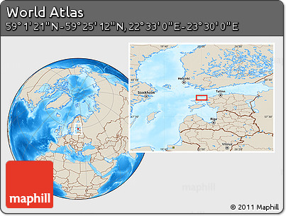 Shaded Relief Location Map of the Area around 59° 13' 17" N, 23° 1' 29" E