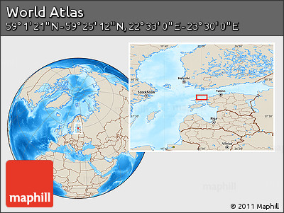 Shaded Relief Location Map of the Area around 59° 13' 17" N, 23° 1' 29" E