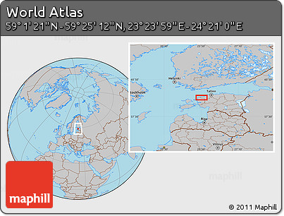 Gray Location Map of the Area around 59° 13' 17" N, 23° 52' 30" E