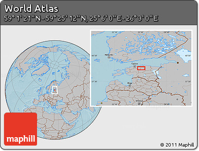 Gray Location Map of the Area around 59° 13' 17" N, 25° 34' 30" E, hill shading