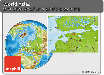 Physical Location Map of the Area around 59° 13' 17" N, 25° 34' 30" E