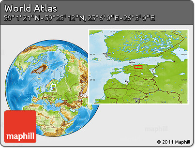 Physical Location Map of the Area around 59° 13' 17" N, 25° 34' 30" E