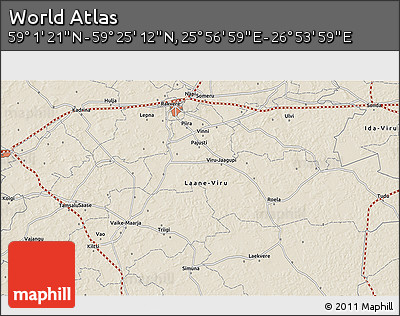 Shaded Relief 3D Map of the Area around 59° 13' 17" N, 26° 25' 29" E