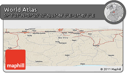 Shaded Relief Panoramic Map of the Area around 59° 13' 17" N, 27° 16' 29" E