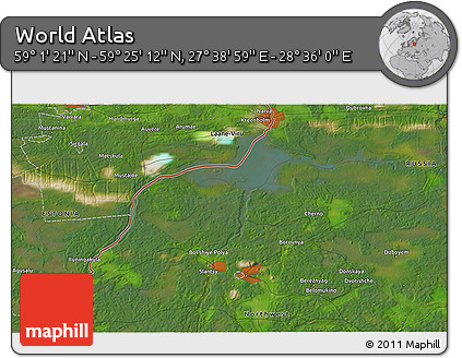 Satellite 3D Map of the Area around 59° 13' 17" N, 28° 7' 30" E