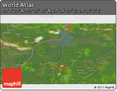Satellite 3D Map of the Area around 59° 13' 17" N, 28° 7' 30" E