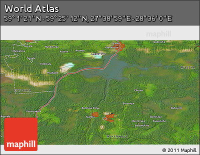 Satellite 3D Map of the Area around 59° 13' 17" N, 28° 7' 30" E