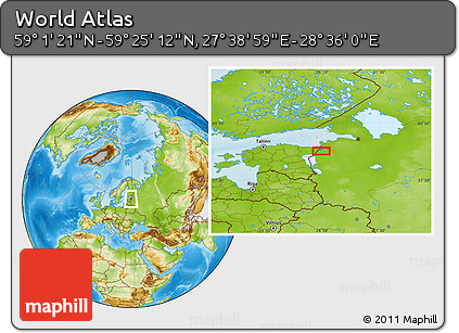 Physical Location Map of the Area around 59° 13' 17" N, 28° 7' 30" E