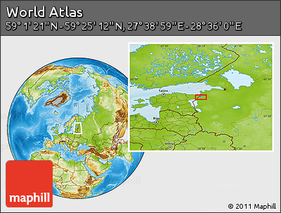 Physical Location Map of the Area around 59° 13' 17" N, 28° 7' 30" E
