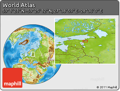 Physical Location Map of the Area around 59° 13' 17" N, 28° 7' 30" E