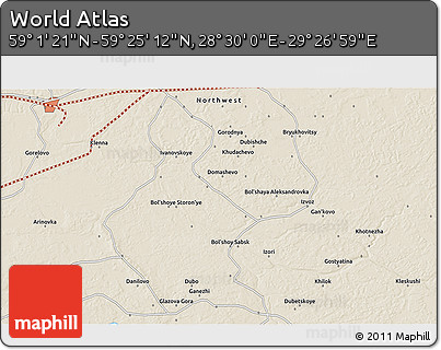 Shaded Relief 3D Map of the Area around 59° 13' 17" N, 28° 58' 30" E