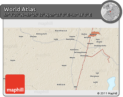 Shaded Relief 3D Map of the Area around 59° 13' 17" N, 29° 49' 30" E