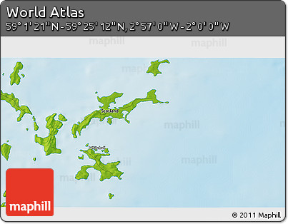Physical 3D Map of the Area around 59° 13' 17" N, 2° 28' 30" W