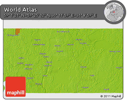 Physical 3D Map of the Area around 59° 13' 17" N, 30° 40' 29" E