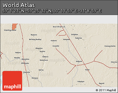 Shaded Relief 3D Map of the Area around 59° 13' 17" N, 30° 40' 29" E