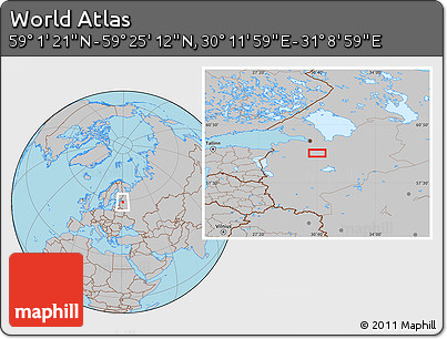 Gray Location Map of the Area around 59° 13' 17" N, 30° 40' 29" E