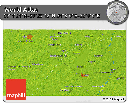Physical 3D Map of the Area around 59° 13' 17" N, 31° 31' 29" E