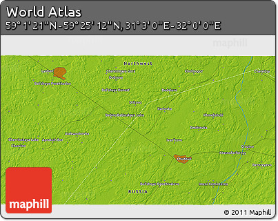 Physical 3D Map of the Area around 59° 13' 17" N, 31° 31' 29" E