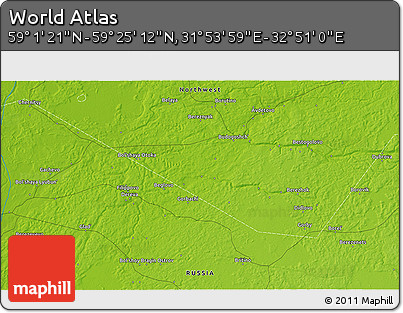 Physical 3D Map of the Area around 59° 13' 17" N, 32° 22' 30" E