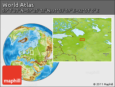 Physical Location Map of the Area around 59° 13' 17" N, 32° 22' 30" E