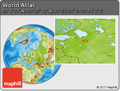 Physical Location Map of the Area around 59° 13' 17" N, 32° 22' 30" E