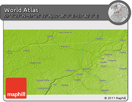 Physical 3D Map of the Area around 59° 13' 17" N, 33° 13' 30" E