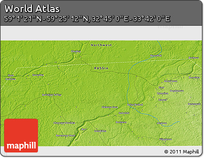 Physical 3D Map of the Area around 59° 13' 17" N, 33° 13' 30" E
