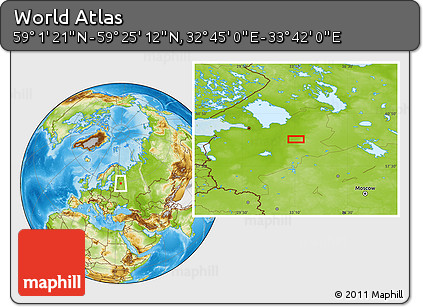 Physical Location Map of the Area around 59° 13' 17" N, 33° 13' 30" E