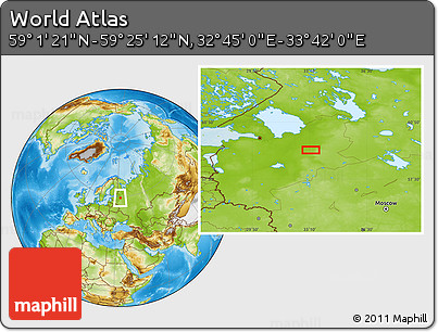 Physical Location Map of the Area around 59° 13' 17" N, 33° 13' 30" E