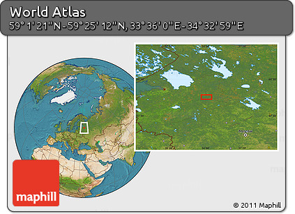 Satellite Location Map of the Area around 59° 13' 17" N, 34° 4' 30" E