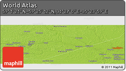 Physical Panoramic Map of the Area around 59° 13' 17" N, 34° 55' 29" E