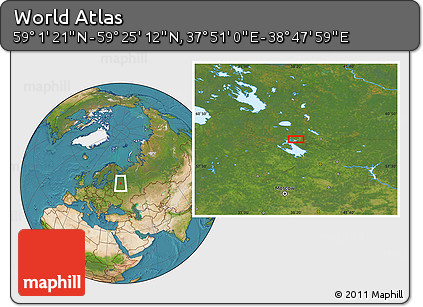 Satellite Location Map of the Area around 59° 13' 17" N, 38° 19' 30" E