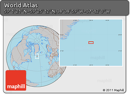 Gray Location Map of the Area around 59° 13' 17" N, 38° 10' 29" W