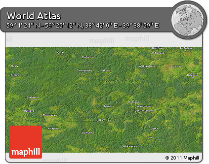 Satellite 3D Map of the Area around 59° 13' 17" N, 39° 10' 29" E