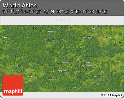 Satellite 3D Map of the Area around 59° 13' 17" N, 39° 10' 29" E