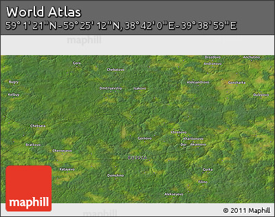Satellite 3D Map of the Area around 59° 13' 17" N, 39° 10' 29" E