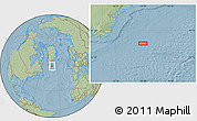 Savanna Style Location Map of the area around 59° 13' 17" N, 39° 1' 29" W, hill shading