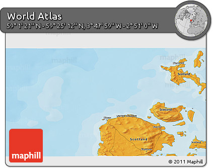 Political 3D Map of the Area around 59° 13' 17" N, 3° 19' 30" W