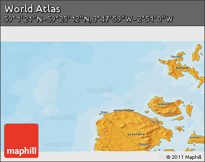 Political 3D Map of the Area around 59° 13' 17" N, 3° 19' 30" W