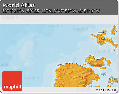 Political 3D Map of the Area around 59° 13' 17" N, 3° 19' 30" W